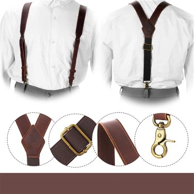 TOURBON Suspenders Leather Men's Braces Adjustable